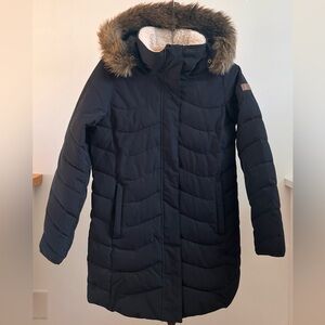 Roxy Girl Black Puffer Jacket with Faux Fur Hood